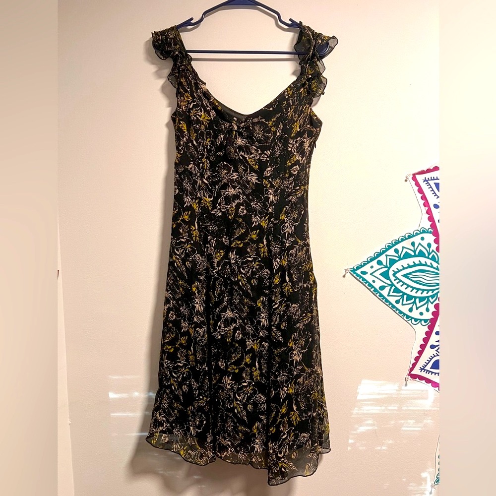 Nine West 100% Silk Floral Black Dress Sz 6P